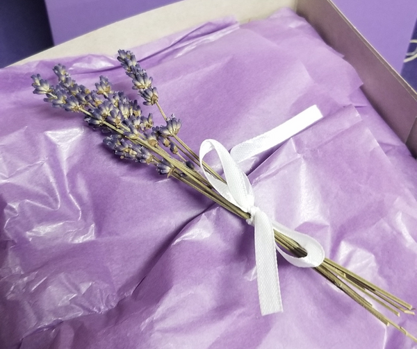Lavender sprigs elegantly tied on purple tissue, perfect for enhancing the Journaling Gift Set experience.
