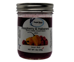 Raspberry Habanero jam from Purple Haven offers a sweet and spicy flavor, perfect for appetizers with cream cheese.