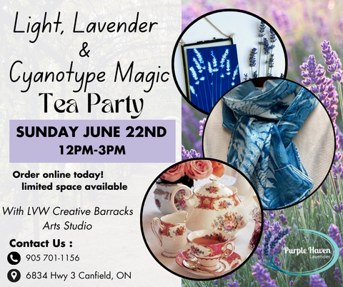 Join the Light, Lavender & Cyanotype Magic Tea Party at Purple Haven for a creative afternoon of blue print-making.