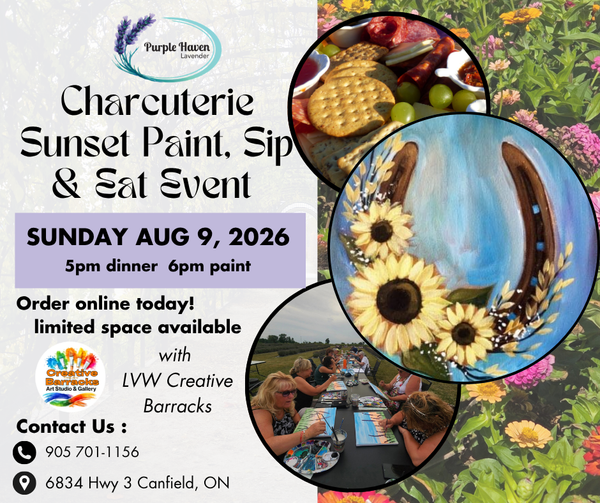 Charcuterie Sunset Paint, Sip & Eat Event in the Flowers |Aug 9| Purple Haven