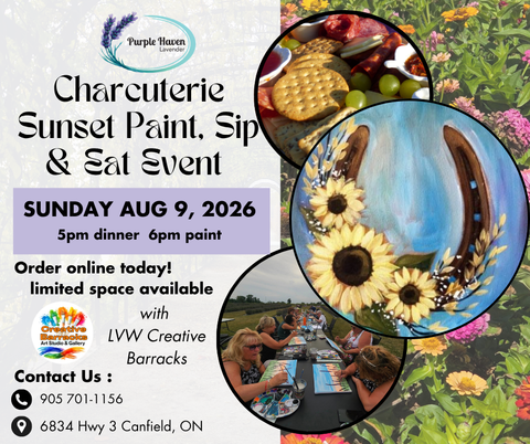 Charcuterie Sunset Paint, Sip & Eat Event in the Flowers |Aug 9| Purple Haven