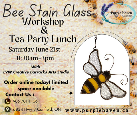 Join the Bee Stain Glass Workshop at Purple Haven for a creative tea party experience and craft your masterpiece!
