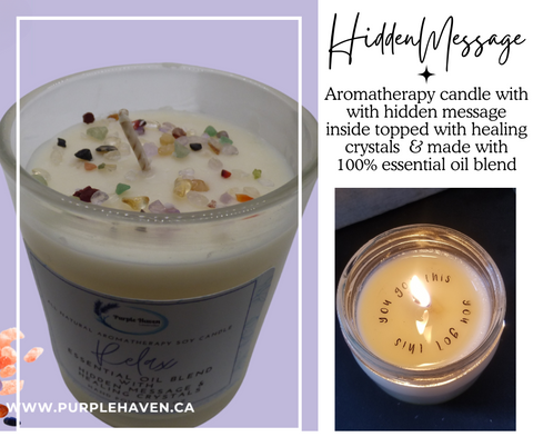 Relax with the Hidden Message Candle, featuring healing crystals and a surprise message revealed as it burns.