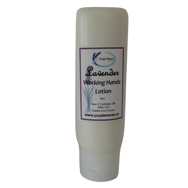 Lavender Working Hands lotion from Purple Haven provides soothing relief for dry, chapped skin. Perfect for daily use.