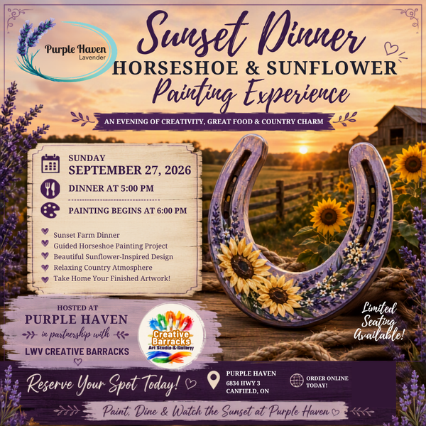 Sunset Dinner Horseshoe & Sunflowers  Paint, Sip & Eat Event  |Sept 27 | Purple Haven
