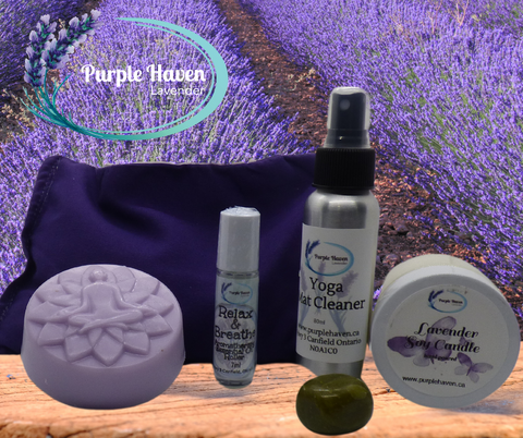 Lavender Yoga Bliss Gift Set from Purple Haven includes calming essentials for a tranquil yoga practice.