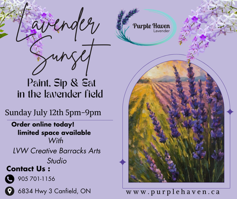 Lavender Sunset Paint, Sip & Eat Event in the Lavender Field | July 12 | Purple Haven