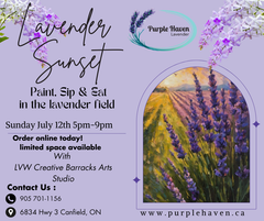 Lavender Sunset Paint, Sip & Eat Event in the Lavender Field | July 12 | Purple Haven