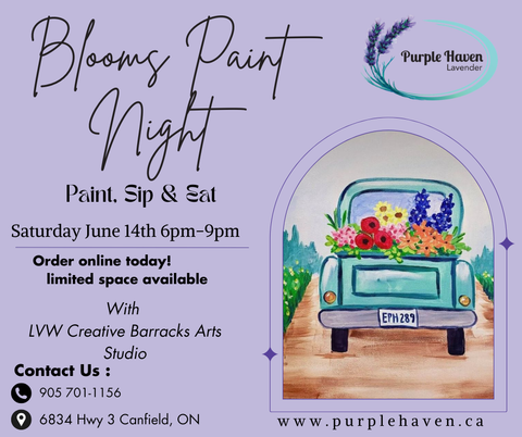 Paint Night on the Farm with Dinner at Purple Haven, June 14, 6:00–8:30 PM.