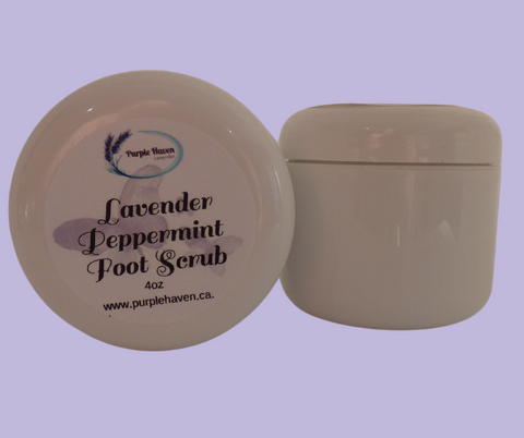 Lavender Peppermint Foot Scrub by Purple Haven offers moisturizing and exfoliating benefits for soft, smooth feet.
