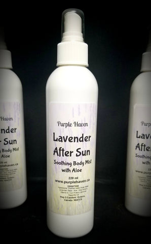 Soothing After Sun Body Mist from Purple Haven, enriched with lavender and aloe for refreshed skin after sun exposure.