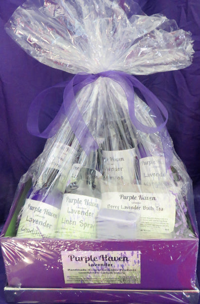 Custom gift basket showcasing Purple Haven's Gift Packaging Service, ready to delight your loved ones.
