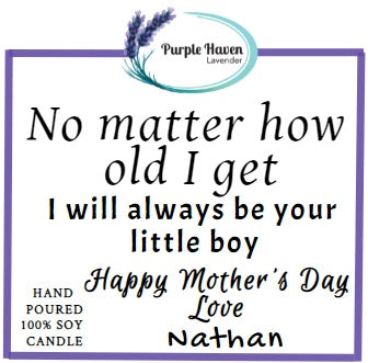Personalized lavender candle from the All Natural Soy Candles Mother's Day Collection by Purple Haven Lavender.