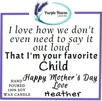 Personalized lavender candle from the All Natural Soy Candles Mother's Day Collection, perfect for celebrating mom.