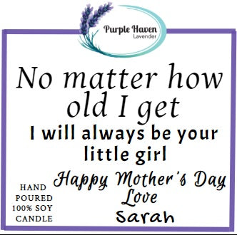 Personalized lavender candle from the All Natural Soy Candles Mother's Day Collection, perfect for celebrating mom.
