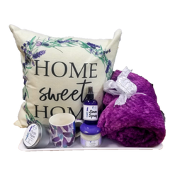 Cozy up with the Home Sweet Home Gift Set, featuring a lavender pillow, candle, and more for ultimate relaxation.