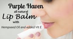 Natural hemp seed oil lip balm with Vitamin E being applied to lips, moisturizing and repairing dry lips.