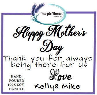 Personalized lavender candle from the All Natural Soy Candles Mother's Day Collection by Purple Haven Lavender.