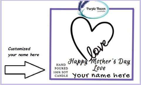 Personalized lavender All Natural Soy Candles Mother's Day Collection by Purple Haven, perfect for celebrating mom.